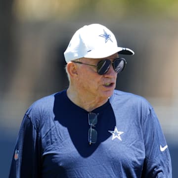 Dallas Cowboys owner Jerry Jones and executive vice president Stephen Jones during training camp 