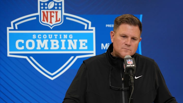 Green Bay Packers general manager Brian Gutekunst speaks during the NFL Scouting Combine at the Indiana Convention Center. Green Bay Packers general manager Brian Gutekunst speaks during the NFL Scouting Combine at the Indiana Convention Center.