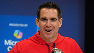 Feb 25, 2025; Indianapolis, IN, USA; New York Giants general manager Joe Schoen speaks during the NFL Scouting Combine at the Indiana Convention Center. Mandatory Credit: Kirby Lee-Imagn Images