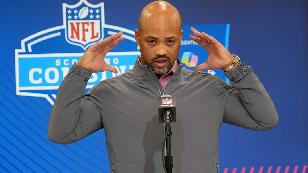 Atlanta Falcons general manager Terry Fontenot speaks during the NFL Scouting Combine at the Indiana Convention Center.