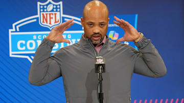 Atlanta Falcons general manager Terry Fontenot speaks during the NFL Scouting Combine at the Indiana Convention Center.