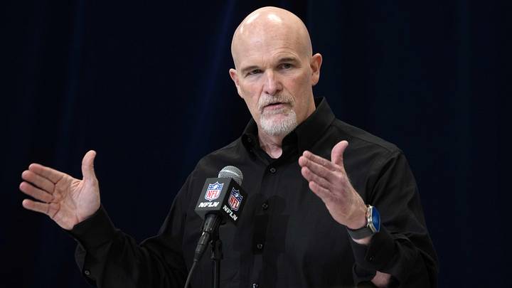 Washington Commanders coach and former Dallas Cowboys defensive coordinator Dan Quinn speaks during the 2025 NFL Scouting Combine at the Indiana Convention Center.