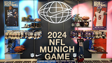 A display promoting the 2024 NFL Munich Game between the New York Giants and the Carolina Panthers