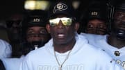 Oct 28, 2023; Pasadena, California, USA; Colorado Buffaloes head coach Deion Sanders enters the field before the game against the UCLA Bruins at Rose Bowl. UCLA defeated Colorado 28-16. Mandatory Credit: Kirby Lee-USA TODAY Sports