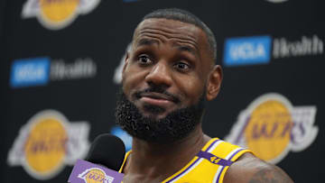 Los Angeles Lakers forward LeBron James during media day at the UCLA Health Training Center. 
