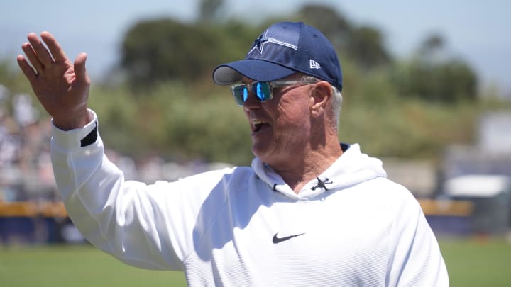 Jul 27, 2023; Oxnard, CA, USA; Dallas Cowboys executive vice president Stephen Jones during training camp at Marriott Residence Inn-River Ridge Playing Fields.