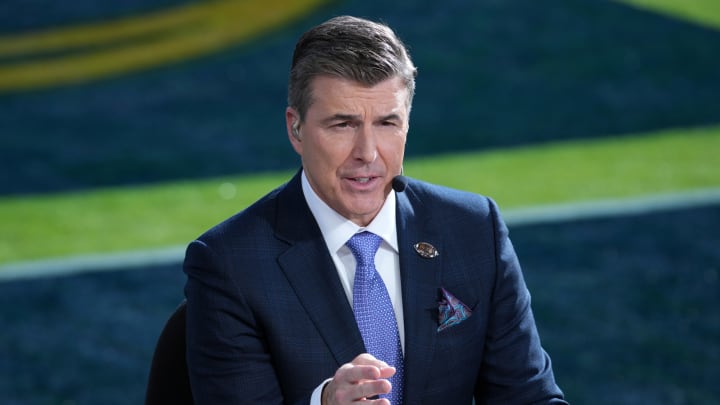 Jan 1, 2024; Pasadena, CA, USA; Rece Davis on the ESPN College Gameday set at the 2024 Rose Bowl college football playoff semifinal game at Rose Bowl.