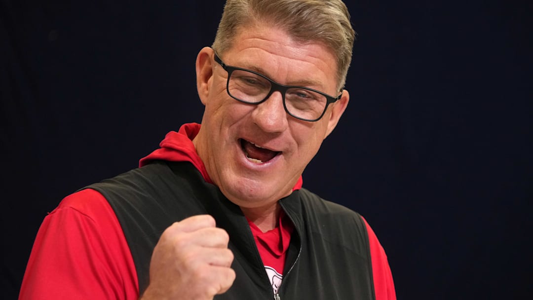 Feb 25, 2025; Indianapolis, IN, USA; Tampa Bay Buccaneers general manager Jason Licht speaks during the NFL Scouting Combine at the Indiana Convention Center. Mandatory Credit: Kirby Lee-Imagn Images