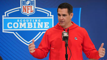 Feb 25, 2025; Indianapolis, IN, USA; New York Giants general manager Joe Schoen speaks during the NFL Scouting Combine at the Indiana Convention Center. Mandatory Credit: Kirby Lee-Imagn Images