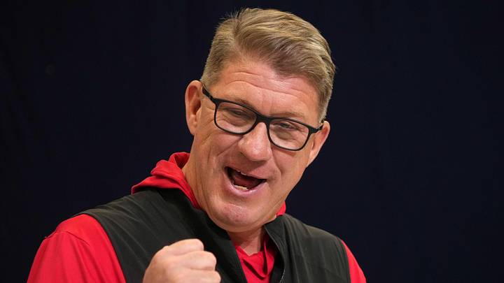Feb 25, 2025; Indianapolis, IN, USA; Tampa Bay Buccaneers general manager Jason Licht speaks during the NFL Scouting Combine at the Indiana Convention Center. Mandatory Credit: Kirby Lee-Imagn Images