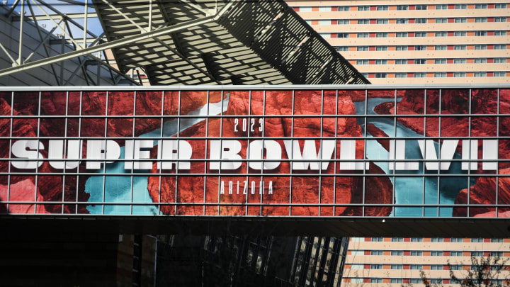 Feb 6, 2023, Phoenix, AZ, USA; The Super Bowl 57 logo at the Phoenix Convention Center. Mandatory