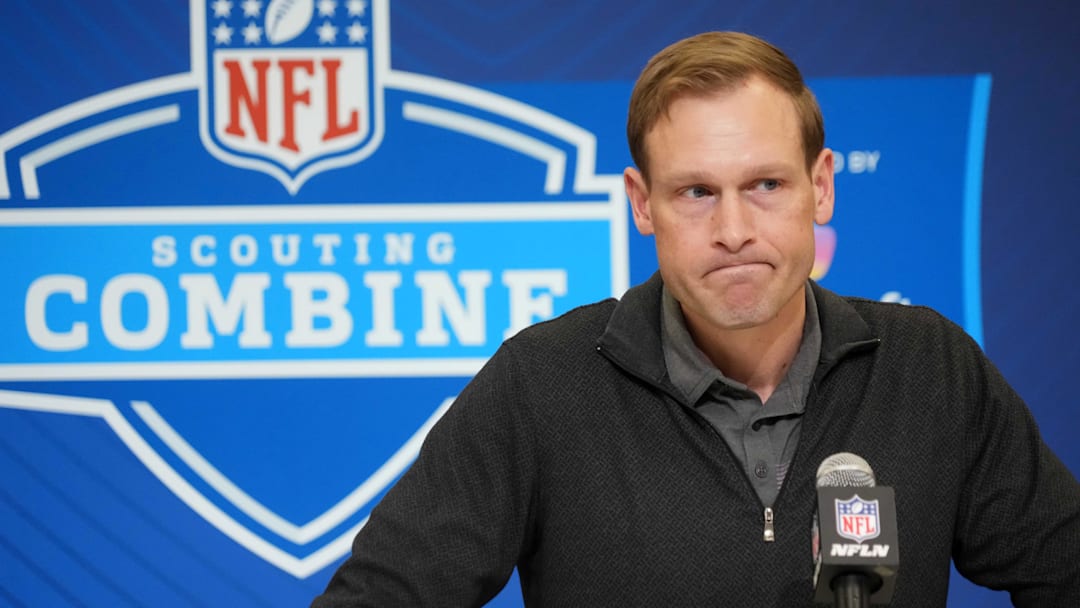 Feb 25, 2025; Indianapolis, IN, USA; Chicago Bears coach Ben Johnson speaks during the NFL Scouting Combine at the Indiana Convention Center. Mandatory Credit: Kirby Lee-Imagn Images