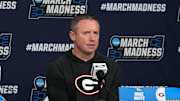 Mar 19, 2025; Wichita, KS, USA; Georgia Bulldogs coach Mike White at press conference at Intrust Bank Arena. Mandatory Credit: Kirby Lee-Imagn Images