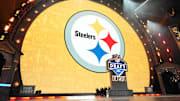 The Pittsburgh Steelers logo during the 2024 NFL draft.