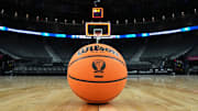 Mar 15, 2024; Las Vegas, NV, USA; A NCAA Wilson evo NXT official game basketball with the Pac-12 Conference logo at T-Mobile Arena. Mandatory Credit: Kirby Lee-Imagn Images