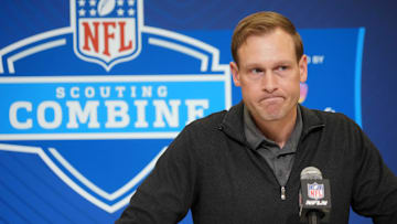Feb 25, 2025; Indianapolis, IN, USA; Chicago Bears coach Ben Johnson speaks during the NFL Scouting Combine at the Indiana Convention Center. Mandatory Credit: Kirby Lee-Imagn Images