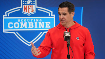 Feb 25, 2025; Indianapolis, IN, USA; New York Giants general manager Joe Schoen sspeaks during the NFL Scouting Combine at the Indiana Convention Center. Mandatory Credit: Kirby Lee-Imagn Images