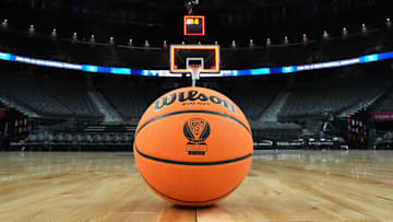Mar 15, 2024; Las Vegas, NV, USA; A NCAA Wilson evo NXT official game basketball with the Pac-12 Conference logo at T-Mobile Arena. Mandatory Credit: Kirby Lee-Imagn Images