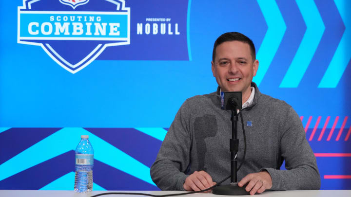 Feb 27, 2024; Indianapolis, IN, USA; New England Patriots director of scouting Eliot Wolf during the NFL Scouting Combine at Indiana Convention Center.