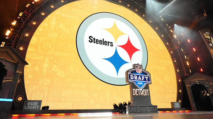The Pittsburgh Steelers logo during the 2024 NFL draft. The Pittsburgh Steelers logo during the 2024 NFL draft.