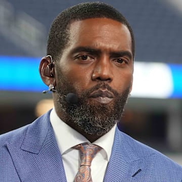 Randy Moss on the ESPN Monday Night Countdown set before an NFC wild-card game between the Los Angeles Rams and the Arizona Cardinals at SoFi Stadium in Inglewood, Calif., on Jan. 17, 2022. 
