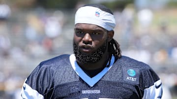 Jul 26, 2025; Oxnard, CA, USA; Dallas Cowboys defensive tackle Mazi Smith (58) at training camp at the River Ridge Fields. Mandatory Credit: Kirby Lee-Imagn Images