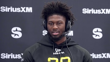 Feb 26, 2025; Indianapolis, IN, USA; Georgia linebacker Jalon Walker (LB28) on the SiriusXM radio set during the 2025 NFL Scouting Combine at the Indiana Convention Center. Mandatory Credit: Kirby Lee-Imagn Images