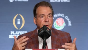 Dec 31, 2023; Los Angeles, CA, USA; Alabama Crimson Tide head coach Nick Saban at the Rose Bowl coaches press conference at the Sheraton Grand.