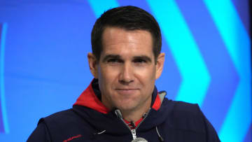 Feb 27, 2024; Indianapolis, IN, USA; New York Giants general manager Joe Schoen speaks during a press conference during the NFL Scouting Combine at Indiana Convention Center. Mandatory Credit: Kirby Lee-USA TODAY Sports