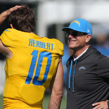 Justin Herbert has no bigger fan than Jim Harbaugh.