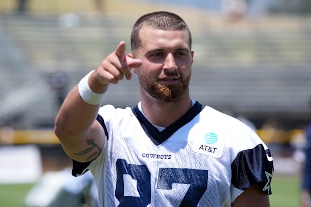 Dallas Cowboys tight end Jake Ferguson during training camp at the River Ridge Fields. 