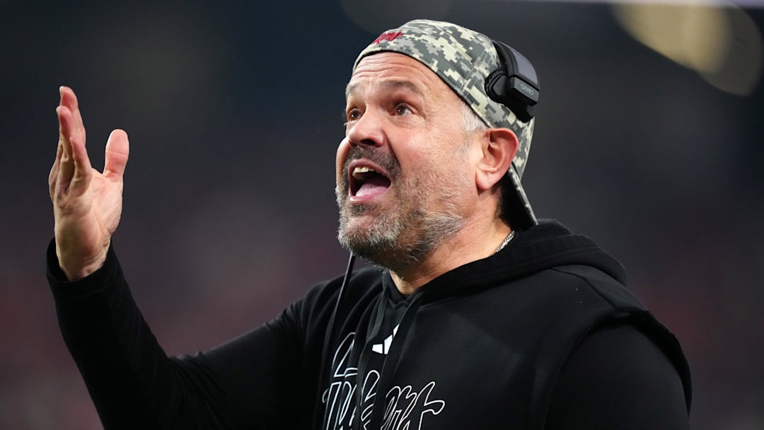 Nebraska Cornhuskers head coach Matt Rhule gestures during the SRS Distribution Las Vegas Bowl at Allegiant Stadium. 