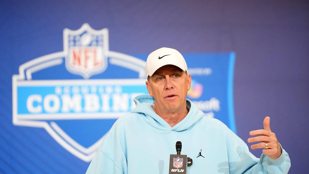 Feb 25, 2026; Indianapolis, IN, USA; Cleveland Browns coach Todd Monken speaks during the NFL Scouting Combine at the Indiana Convention Center. Mandatory Credit: Kirby Lee-Imagn Images