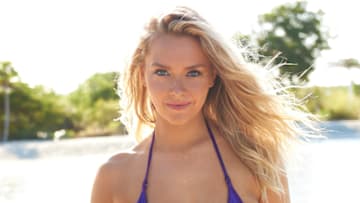 Camille Kostek was photographed by Yu Tsai in Belize. Swimsuit by TeenyB Bikini Couture.
