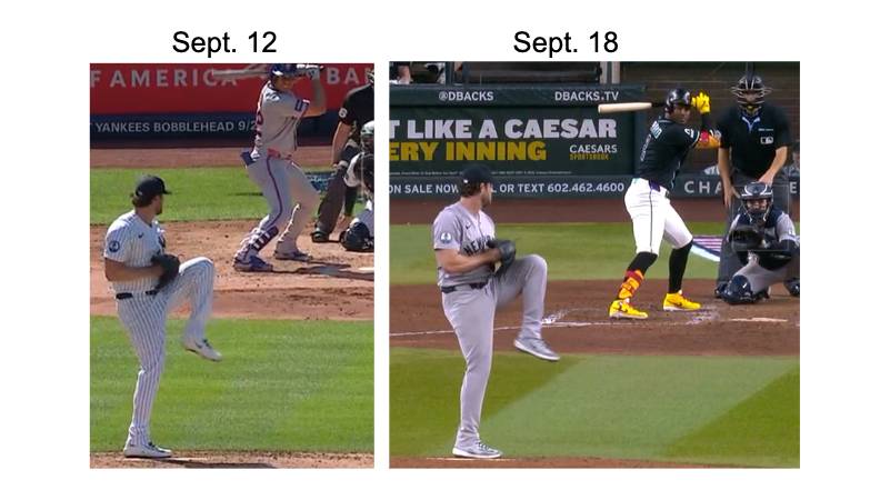 Gerrit Cole on the rubber, side-by-side