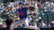 Apr 13, 2025; West Sacramento, California, USA; New York Mets starting pitcher Kodai Senga (34) throws a pitch against the Athletics during the first inning at Sutter Health Park. Mandatory Credit: Darren Yamashita-Imagn Images