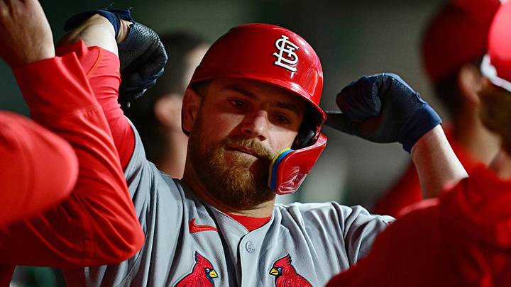 Apr 27, 2026; Pittsburgh, Pennsylvania, USA; St. Louis Cardinals catcher Pedro Pages (43) is congratulated in the dugout after hitting a solo home run off against the Pittsburgh Pirates during the ninth inning at PNC Park. Mandatory Credit: David Dermer-Imagn Images