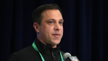 Feb 27, 2024; Indianapolis, IN, USA; Kansas City Chiefs general manager Brett Veach speaks during a press conference at the NFL Scouting Combine at Indiana Convention Center. Mandatory Credit: Kirby Lee-USA TODAY Sports