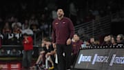 Feb 15, 2025; Los Angeles, California, USA; Minnesota Golden Gophers head coach Ben Johnson reacts against the Southern California Trojans in the first half at Galen Center. Mandatory Credit: Kirby Lee-Imagn Images