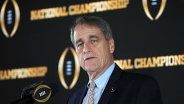 Jan 21, 2025; Atlanta, GA, USA; Miami 2026 College Football Playoff host committee member Jack Seiler speaks during the CFP National Championship Host Committee handoff press conference at The Westin Peachtree Plaza, Savannah Ballroom. Mandatory Credit: Kirby Lee-Imagn Images