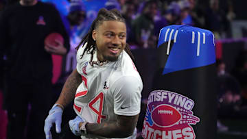 Jan 30, 2025; Orlando, FL, USA; AFC defensive back Derek Stingley Jr. of the Houston Texans (24) during the Satisfying Catches event at the Pro Bowl Skills Challenge at Nicholson Fieldhouse. Mandatory Credit: Kirby Lee-Imagn Images