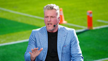 Jan 1, 2025; Pasadena, California, USA; Pat McAfee on the ESPN Gameday set at Rose Bowl Stadium. Mandatory Credit: Kirby Lee-Imagn Images