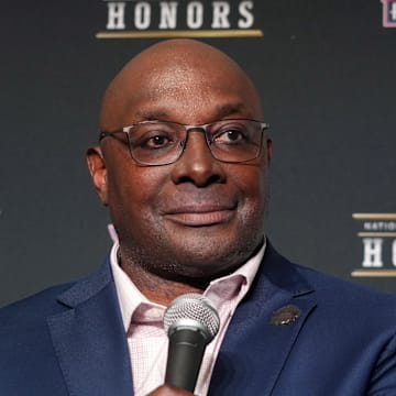 Feb 6, 2025; New Orleans, LA, USA; Sterling Sharpe during the Pro Football Hall of Fame Class of 2025 press conference at the Saenger Theater.  Mandatory Credit: Kirby Lee-Imagn Images