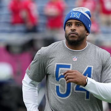 Feb 1, 2025; Orlando, FL, USA; Washington Commanders linebacker Bobby Wagner (54) during NFC Practice for the Pro Bowl Games at Camping World Stadium. Mandatory Credit: Kirby Lee-Imagn Images