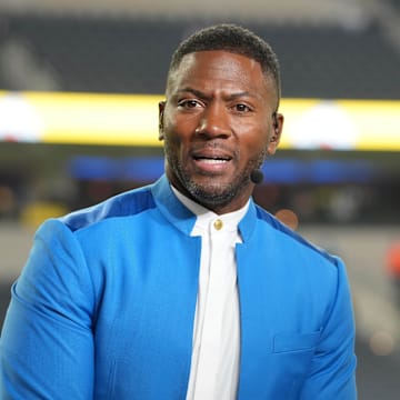 Nov 25, 2024; Inglewood, California, USA; Ryan Clark on the ESPN Monday Night Football Countdown set before the game between the Baltimore Ravens and the Los Angeles Chargers at SoFi Stadium. Mandatory Credit: Kirby Lee-Imagn Images