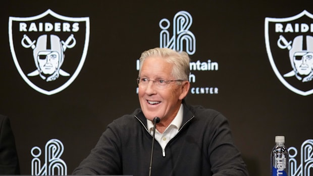 Las Vegas Raiders Coach Pete Carroll at the press conference.