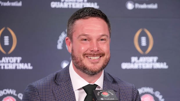 Los Angeles, California, USA; Oregon Ducks head coach Dan Lanning during the Rose Bowl head coaches press conference at Shera