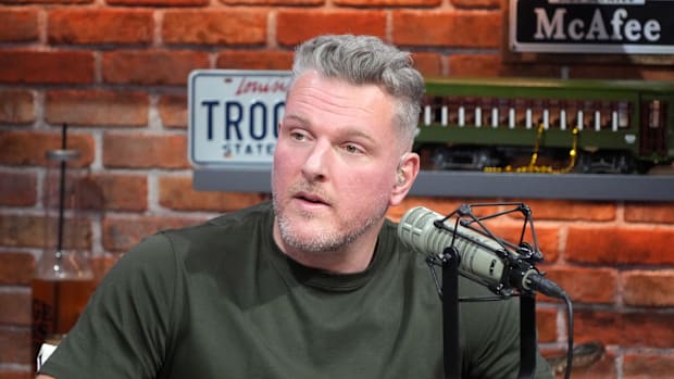 Feb 7, 2025; New Orleans, LA, USA; Pat McAfee on the Pat McAfee Show set on Radio Row at the Super Bowl LIX media center.