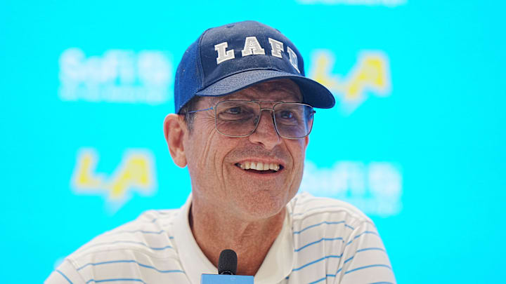 Jan 15, 2025; El Segundo, CA, USA; Los Angeles Chargers coach Jim Harbaugh. Jan 15, 2025; El Segundo, CA, USA; Los Angeles Chargers coach Jim Harbaugh.