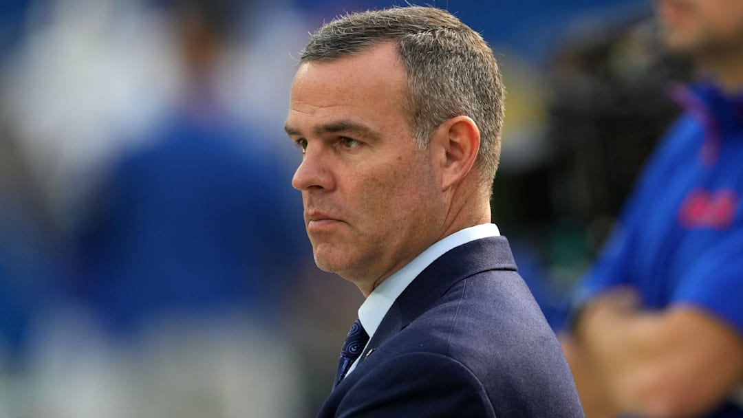 Dec 8, 2024; Inglewood, California, USA; Buffalo Bills general manager Brandon Beane reacts during the game against the Los Angeles Rams at SoFi Stadium. Mandatory Credit: Kirby Lee-Imagn Images